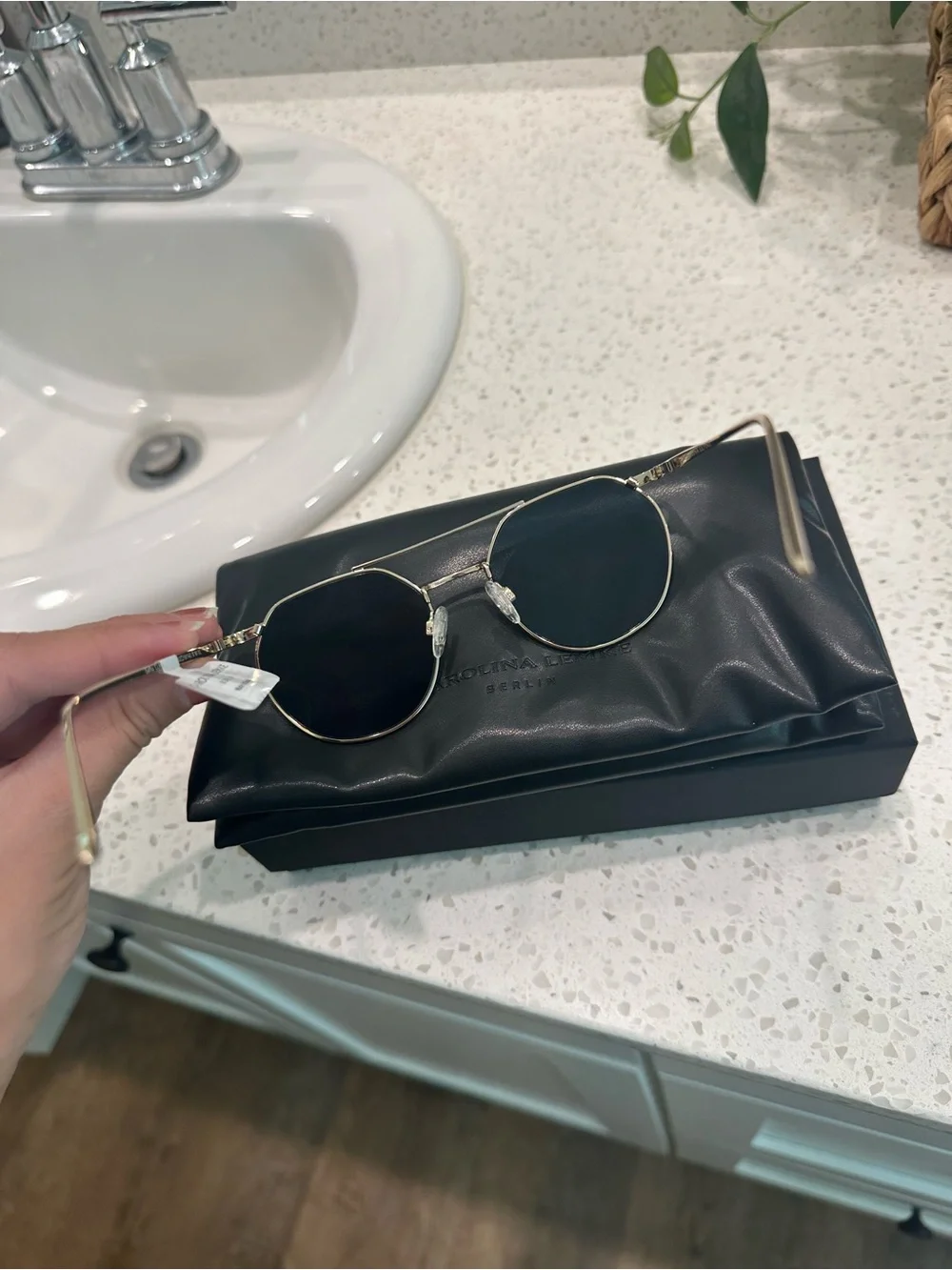 Carolina Lemke Berlin “Saffia” Round Metal Sunglasses - Black Lenses